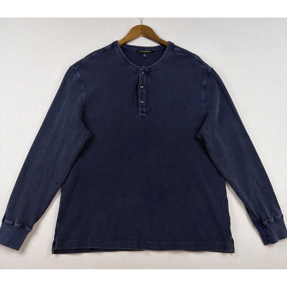 Banana Republic Rustic Waffle Knit Henley Shirt Size XL Navy Blue Preppy Cotton